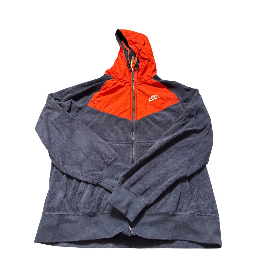 Nike Full‎ Zip Fleece Hoodie Jacket Mens Size Medium Red Navy Blue Athletic